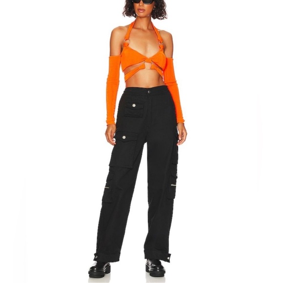H:ours Roberta Crop Top in Neon Orange size Small - Picture 4 of 6